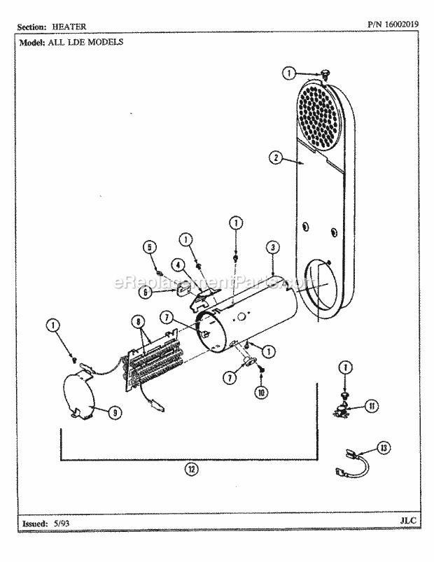 Maytag LDE8410ACE Residential Maytag Laundry Heater Diagram