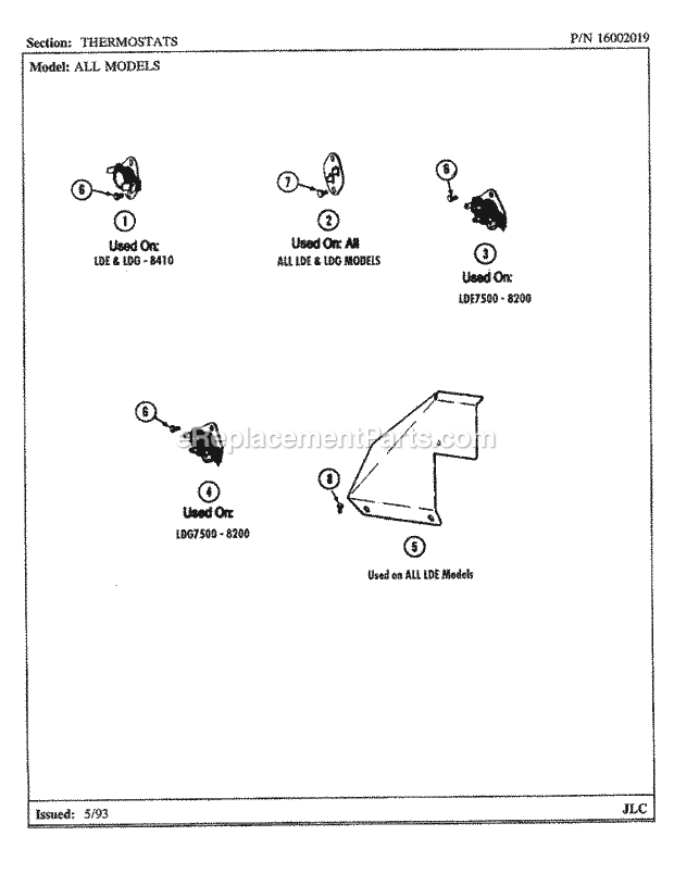 Maytag LDE8410ACE Residential Maytag Laundry Thermostats Diagram