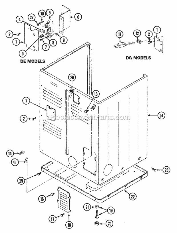 Maytag LDE9904ACE Dryer- Ele Cabinet - Rear Diagram