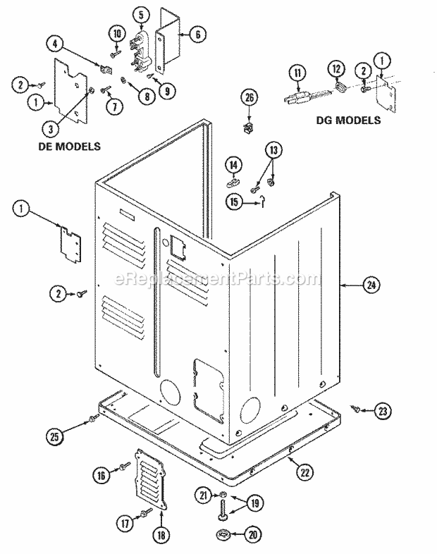 Maytag LDG4914AAL Dryer- Gas Cabinet - Rear Diagram