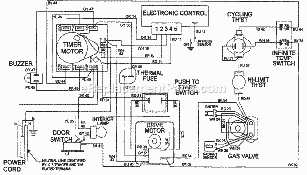 Maytag LDG5916AAE Residential Electric/Gas Dryer Wiring Information Diagram