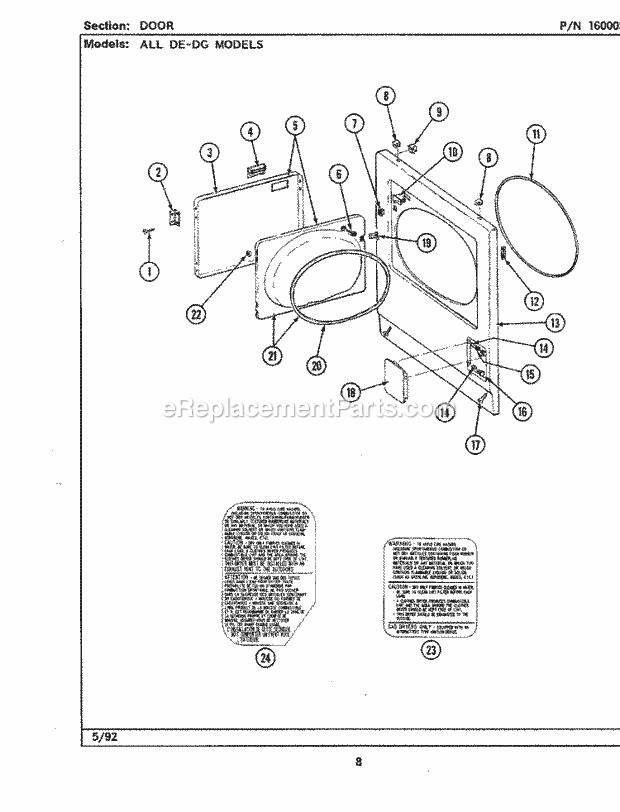 Maytag LDG7500AAE Residential Maytag Laundry Door (Lde7500ace, Ade) & (Ldg) Diagram