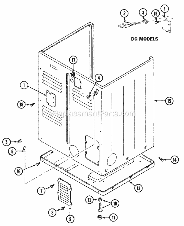 Maytag LDG8404ABE Dryer- Gas Cabinet - Rear Diagram