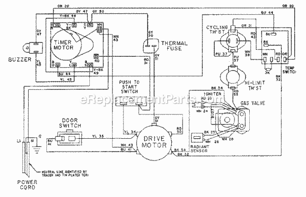 Maytag LDG8424ABE Dryer- Gas Wiring Information Diagram