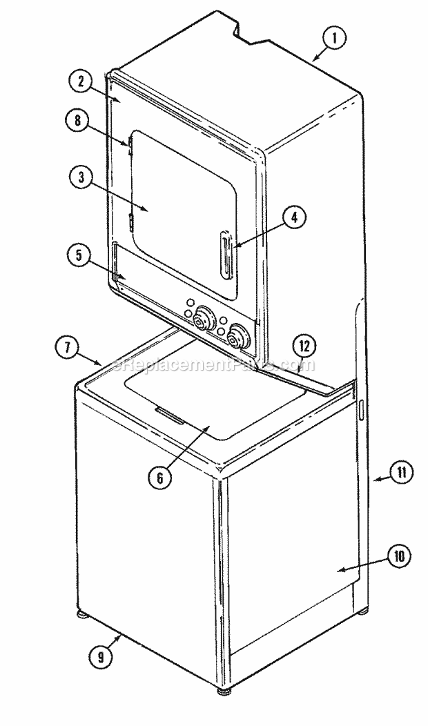 Maytag LSE7804ADE Maytag Stack Laundry Front Diagram