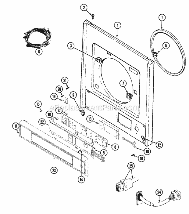 Maytag LSE9904ADE Maytag Stack Laundry Front Panel & Control Panel Diagram