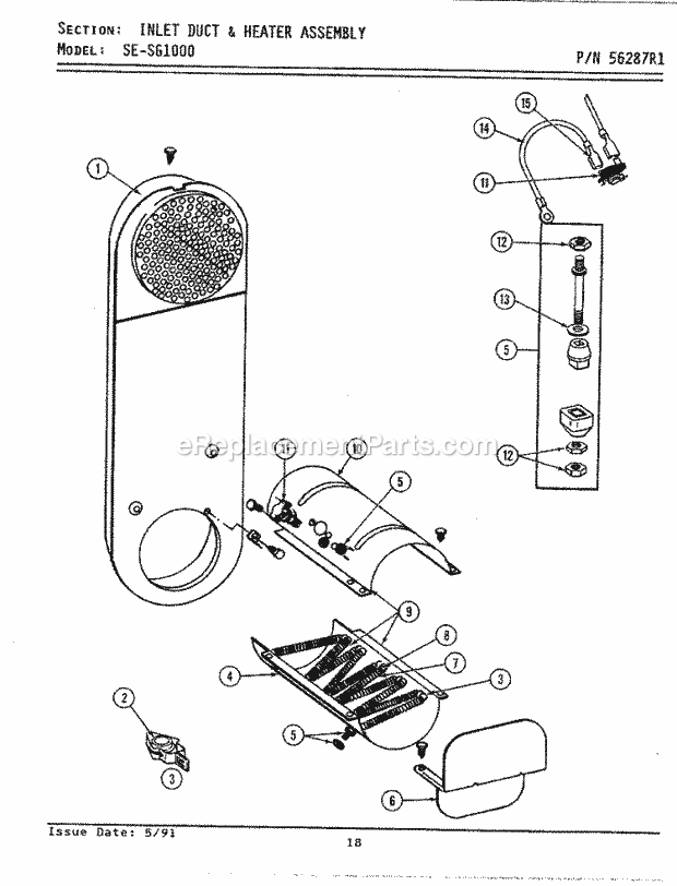 Maytag LSG1000 Laundry Center Inlet Duct & Heater Assembly (Se1000) Diagram