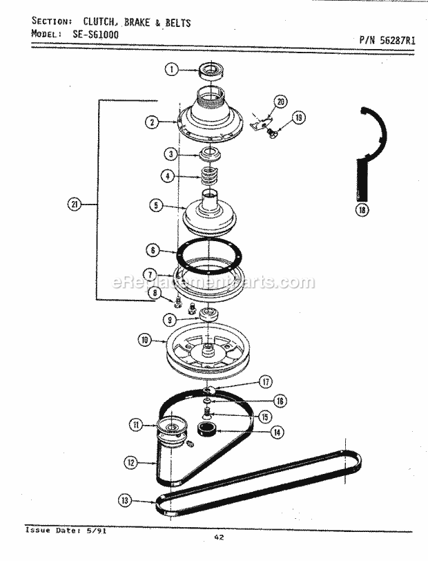 Maytag LSG1000 Laundry Center Clutch, Brake & Belts Diagram