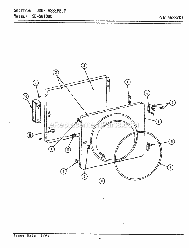 Maytag LSG1000 Laundry Center Dryer Door Assembly Diagram