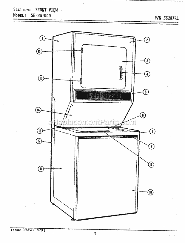 Maytag LSG1000 Laundry Center Front View Diagram