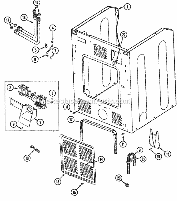 Maytag MAH5500AWW Residential Washer Cabinet - Rear Diagram