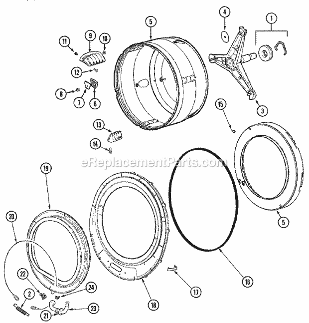 Maytag MAH5500AWW Residential Washer Spinner Assembly & Outer Tub Cover Diagram