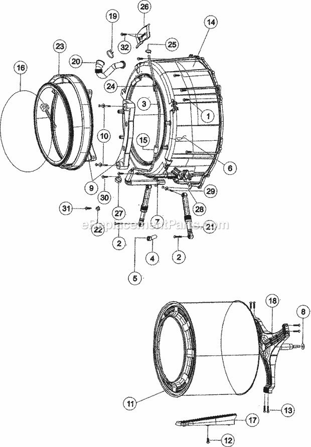 Maytag MAH6700AWW Residential Washer Tub - Front Diagram