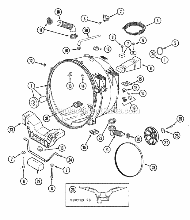 Maytag MAH7500AWQ Residential Washer Outer Tub Diagram