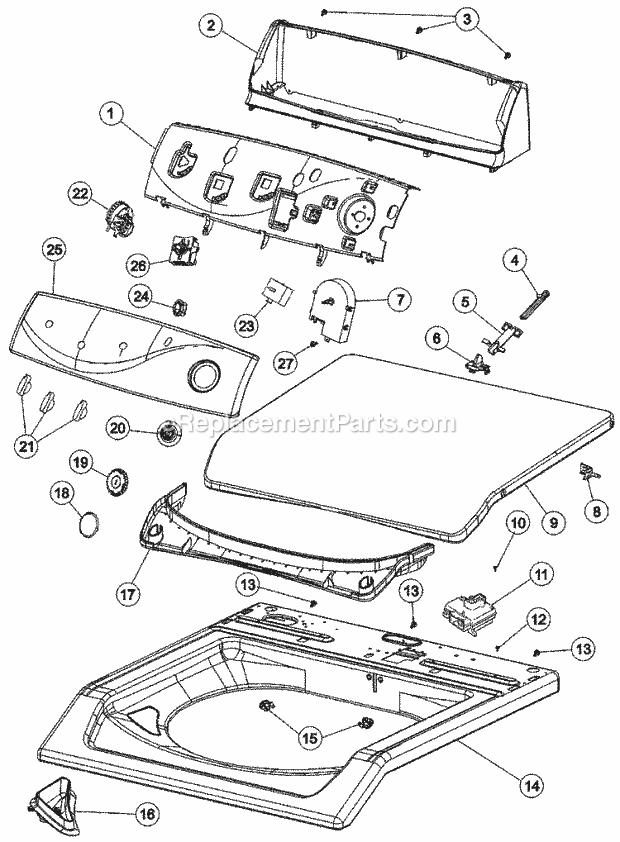 Maytag MAV7657EWW Residential Maytag Laundry Control Panel & Top Diagram