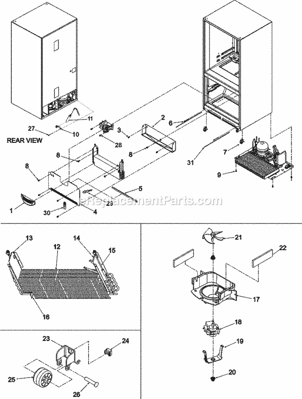 Maytag MBF2556HES Bottom Freezer Maytag Refrigeration Evaporator Area & Rollers Diagram