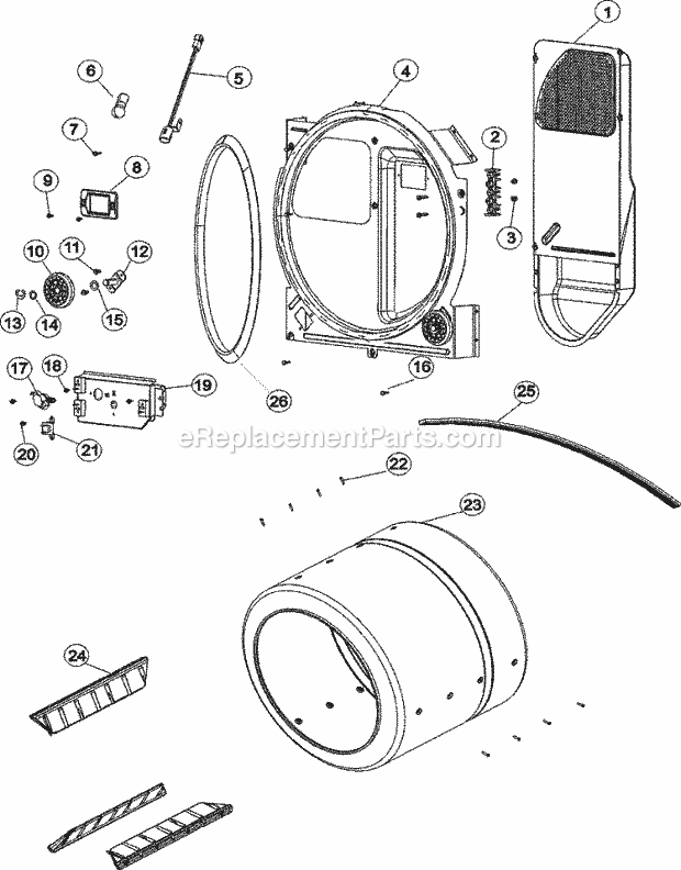 Maytag MCE8000AYW Residential Maytag Laundry Cylinder, Heater & Bulkhead Diagram