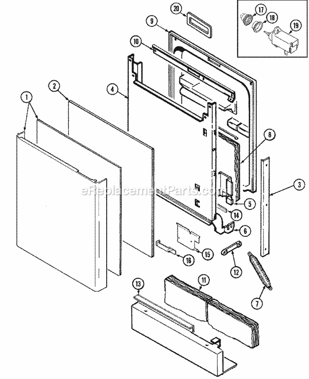 Maytag MDB4100AWW Dishwasher Door Diagram