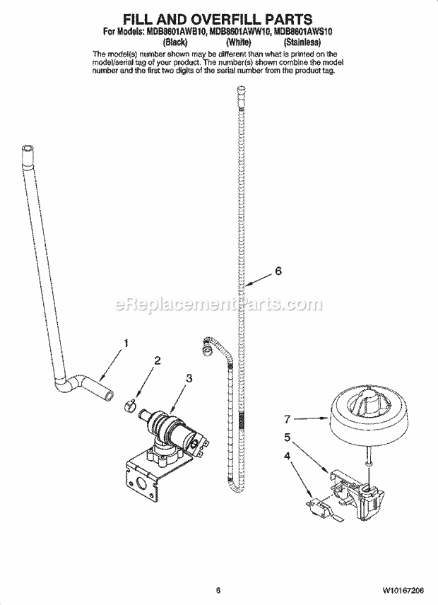 Maytag MDB8601AWS10 Dishwasher Fill and Overfill Parts Diagram