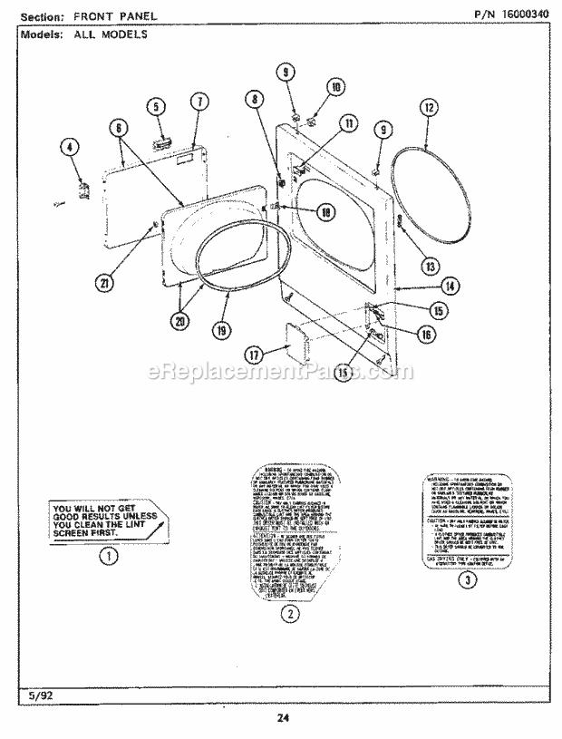 Maytag MDE26CSAEW Manual, (Dryer Ele) Front Panel Diagram