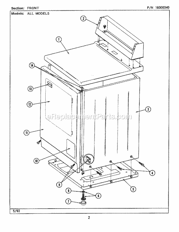 Maytag MDE26CTADW Manual, (Dryer Ele) Front Diagram