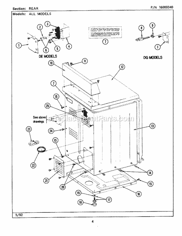 Maytag MDE26MNACL Maytag Commercial Laundry (Dryer Ele) Rear Diagram