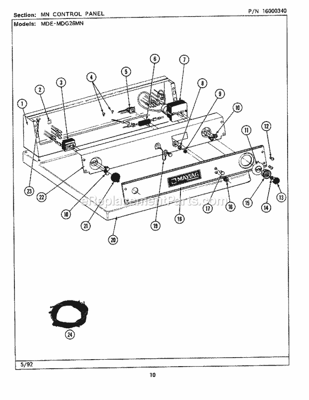 Maytag MDE26MNAEL Maytag Commercial Laundry (Dryer Ele) Mn Control Panel Diagram