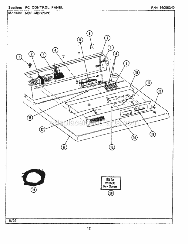 Maytag MDE26PCACG Manual, (Dryer Ele) Pc Control Panel Diagram