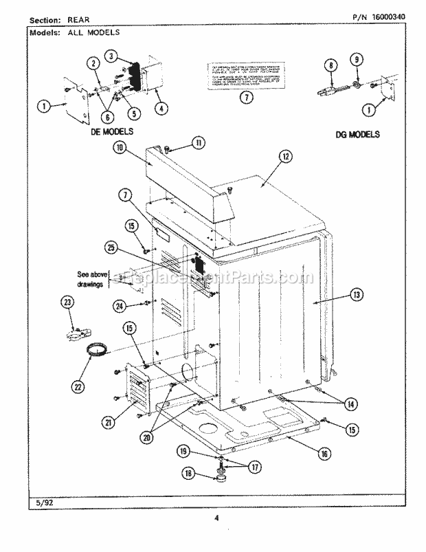 Maytag MDE26PCACW Manual, (Dryer Ele) Rear Diagram