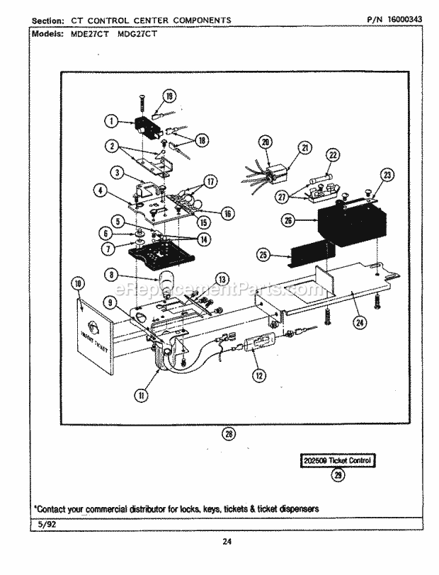 Maytag MDE27CTACW Manual, (Dryer Ele) Control Center Components Diagram
