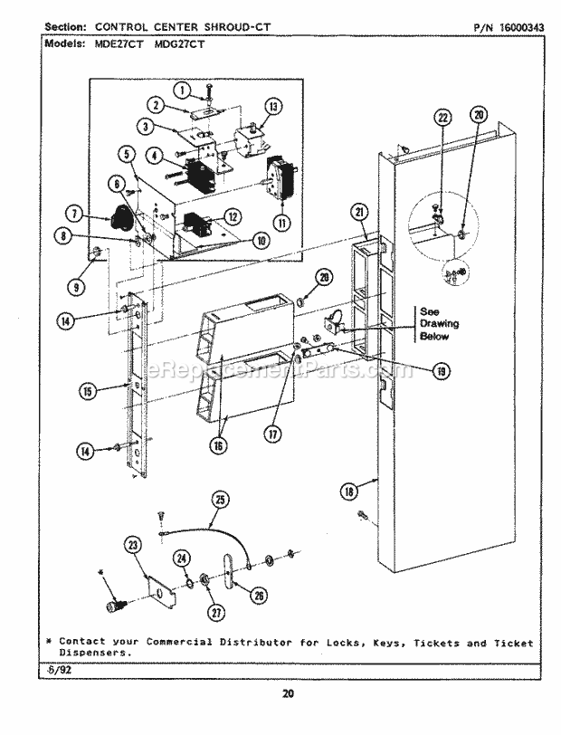 Maytag MDE27CTACW Manual, (Dryer Ele) Control Center Shroud Diagram