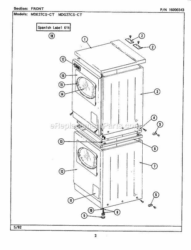 Maytag MDE27CTACW Manual, (Dryer Ele) Front Diagram