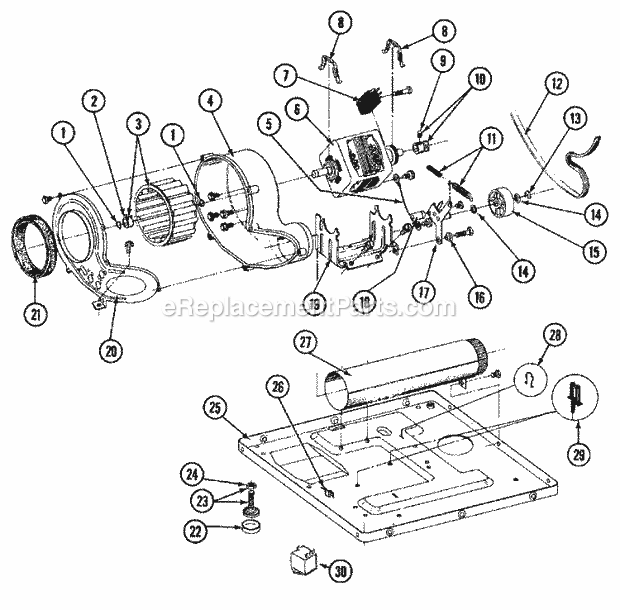 Maytag MDE27CTACW Manual, (Dryer Ele) Motor, Blower & Base Frame Diagram