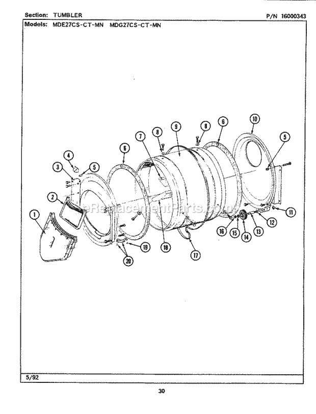 Maytag MDE27MNAGW Manual, (Dryer Ele) Tumbler Diagram