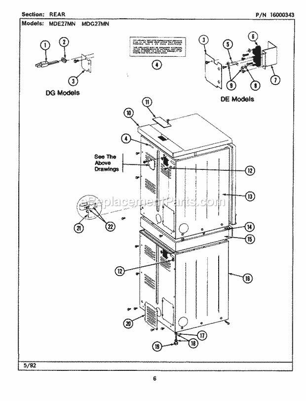 Maytag MDE27MNAGW Manual, (Dryer Ele) Rear Diagram