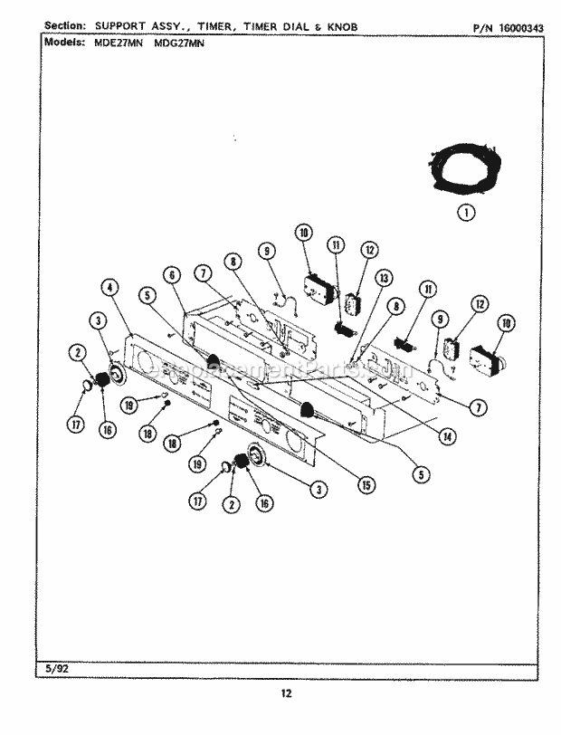 Maytag MDE27MNAGW Manual, (Dryer Ele) Support Assy., Timer, Timer Dial & Knob Diagram
