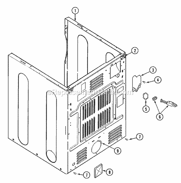 Maytag MDE8000AZW Residential Dryer Cabinet - Rear Diagram