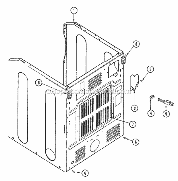 Maytag MDE8550AGW Residential Dryer Cabinet - Rear Diagram