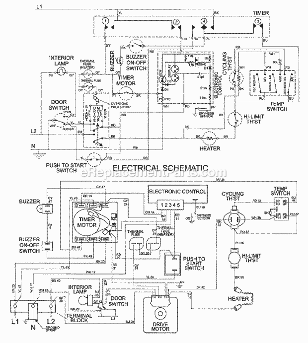Maytag MDE9557AZQ Residential Electric/Gas Dryer Wiring Information Diagram
