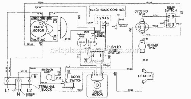 Maytag MDE9706AYW Residential Electric/Gas Dryer Wiring Information Diagram