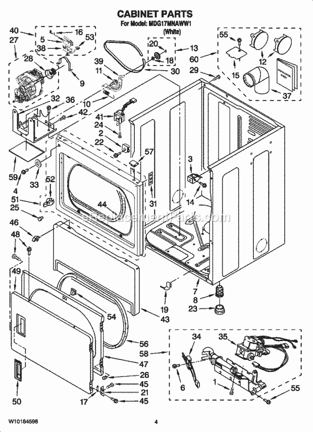 Maytag MDG17MNAWW1 Commercial Commercial Dryer Cabinet Parts Diagram