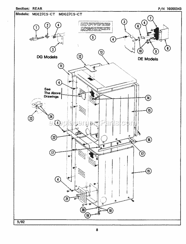 Maytag MDG27CSABW Manual, (Dryer Gas) Rear Diagram
