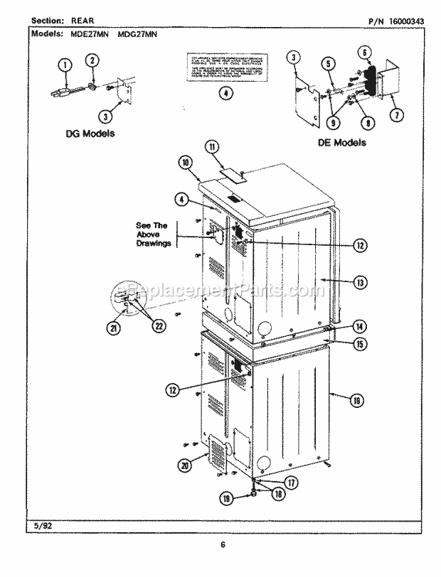 Maytag MDG27MNABW Manual, (Dryer Gas) Rear Diagram