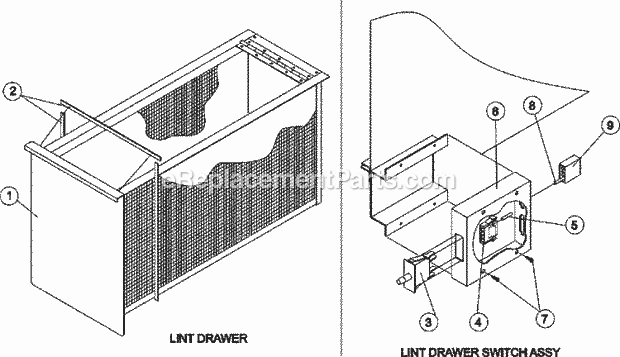 Maytag MDG50MNVWW Commercial Laundry (Dryer Gas) Lint Drawer / Switch Diagram