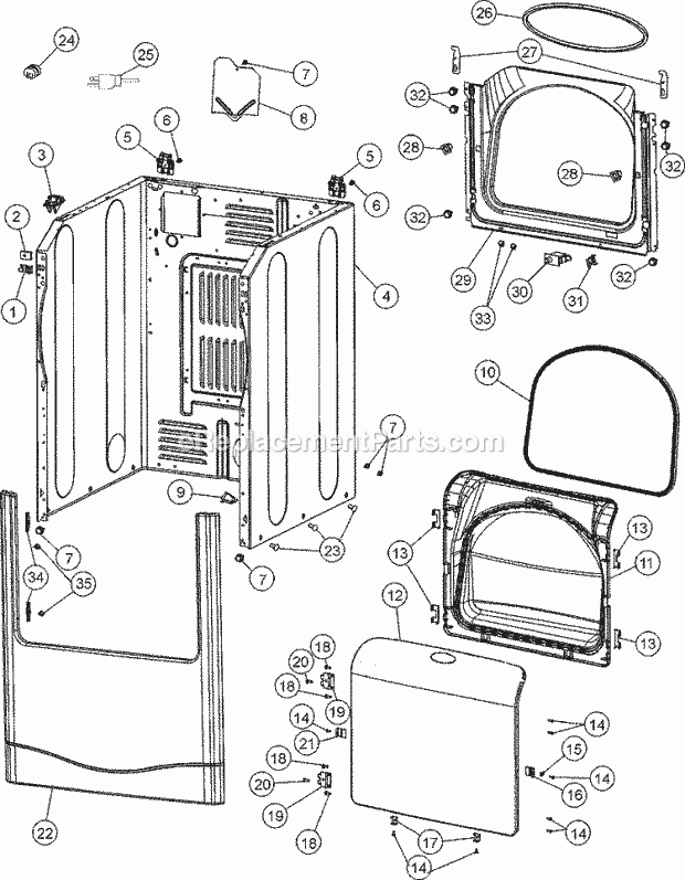 Maytag MDG6800AWW Residential Dryer Cabinet Diagram