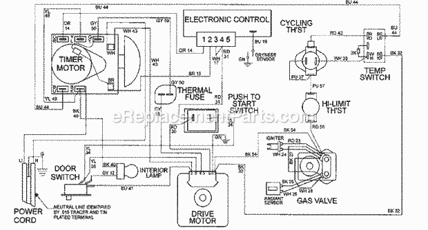 Maytag MDG9606AXW Residential Gas Dryer Wiring Information Diagram