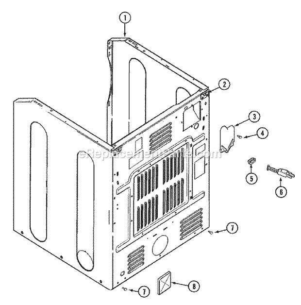 Maytag MDG9876AWW Dryer- Gas Cabinet - Rear Diagram