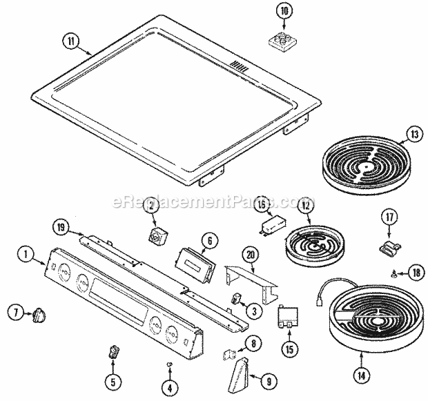 Maytag MEP5770AAW Slide-In, Electric Maytag Cooking Top Assembly Diagram