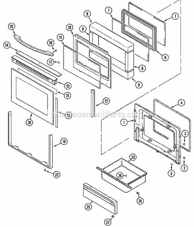 Maytag MER5770BAW Freestanding, Electric Electric Range Door / Drawer Diagram