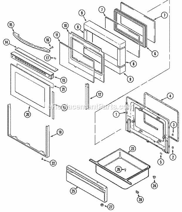 Maytag MER5870AAB Freestanding, Electric Range Door / Drawer Diagram